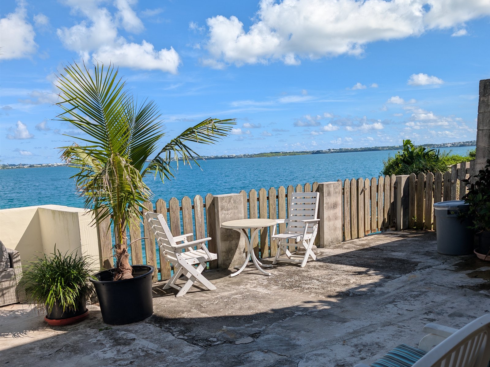 The patio and the view over Mangrove Bay